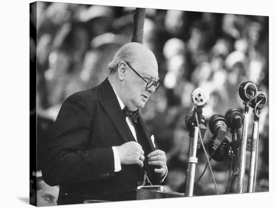 Winston Churchill Speaking at Wolverhampton Football Field-null-Stretched Canvas