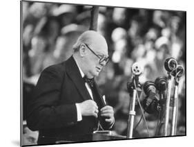 Winston Churchill Speaking at Wolverhampton Football Field-null-Mounted Photographic Print