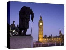 Winston Churchill Statue, Big Ben, Houses of Parliamant, London, England-Jon Arnold-Stretched Canvas
