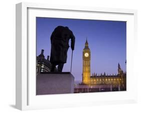 Winston Churchill Statue, Big Ben, Houses of Parliamant, London, England-Jon Arnold-Framed Photographic Print