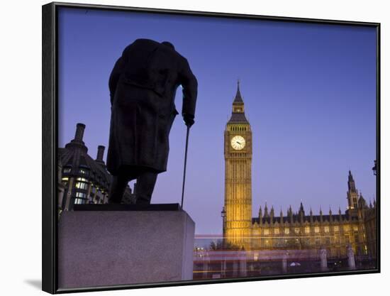 Winston Churchill Statue, Big Ben, Houses of Parliamant, London, England-Jon Arnold-Framed Photographic Print