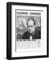 Winston Churchill: the Man Who Saved Britain, Front Page of 'The Children's Newspaper'-English School-Framed Giclee Print