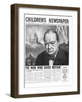 Winston Churchill: the Man Who Saved Britain, Front Page of 'The Children's Newspaper'-English School-Framed Giclee Print