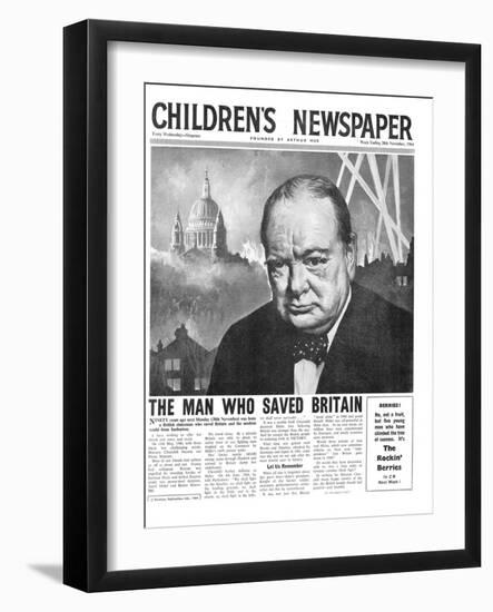 Winston Churchill: the Man Who Saved Britain, Front Page of 'The Children's Newspaper'-English School-Framed Giclee Print