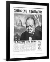 Winston Churchill: the Man Who Saved Britain, Front Page of 'The Children's Newspaper'-English School-Framed Giclee Print