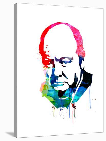 Winston Churchill Watercolor-Lora Feldman-Stretched Canvas