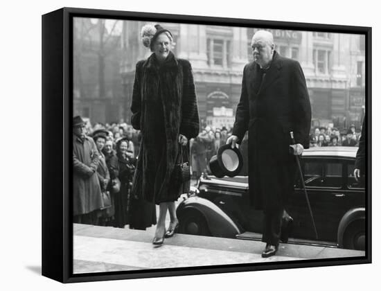 Winston Churchill, with His Wife Clementine Enter St. Paul's Cathedral-null-Framed Stretched Canvas