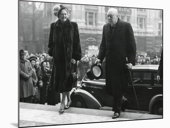 Winston Churchill, with His Wife Clementine Enter St. Paul's Cathedral-null-Mounted Photo