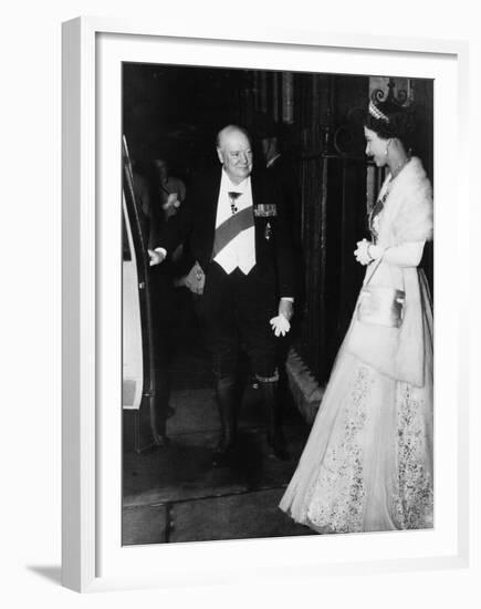 Winston Churchill with Queen Elizabeth II 1955-Associated Newspapers-Framed Photo