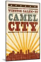 Winston-Salem, North Carolina - Skyline and Sunburst Screenprint Style-Lantern Press-Mounted Art Print