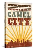 Winston-Salem, North Carolina - Skyline and Sunburst Screenprint Style-Lantern Press-Stretched Canvas