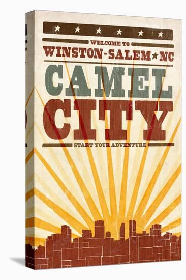 Winston-Salem, North Carolina - Skyline and Sunburst Screenprint Style-Lantern Press-Stretched Canvas