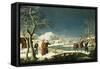 Winter: A Frozen River Landscape with a Lady on a Horse Crossing a Bridge-null-Framed Stretched Canvas