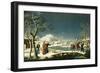Winter: A Frozen River Landscape with a Lady on a Horse Crossing a Bridge-null-Framed Giclee Print