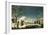 Winter: A Frozen River Landscape with a Lady on a Horse Crossing a Bridge-null-Framed Giclee Print