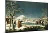 Winter: A Frozen River Landscape with a Lady on a Horse Crossing a Bridge-null-Mounted Giclee Print