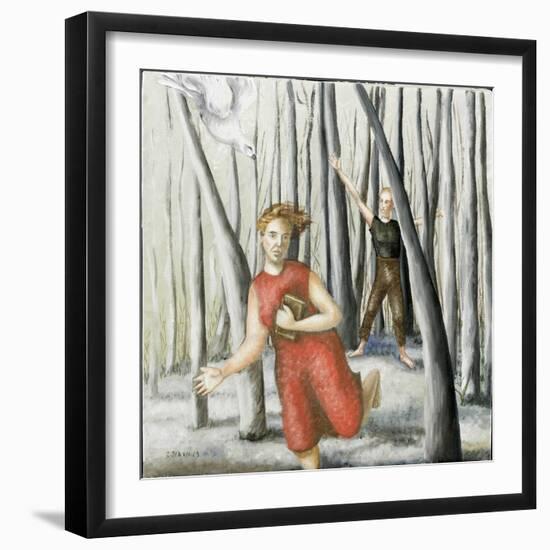 Winter Annunciation with Running Woman in Red, 2006-Caroline Jennings-Framed Giclee Print