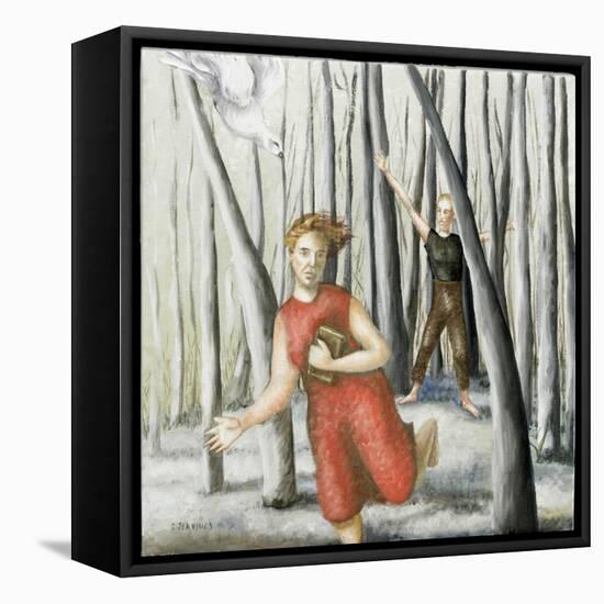 Winter Annunciation with Running Woman in Red, 2006-Caroline Jennings-Framed Stretched Canvas