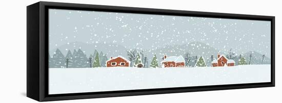 Winter Background with a Peaceful Village in a Snowy Landscape. Christmas Vector Hand Drawn Backgro-Artem Musaev-Framed Stretched Canvas