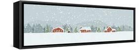 Winter Background with a Peaceful Village in a Snowy Landscape. Christmas Vector Hand Drawn Backgro-Artem Musaev-Framed Stretched Canvas