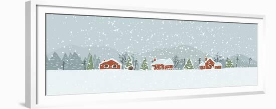 Winter Background with a Peaceful Village in a Snowy Landscape. Christmas Vector Hand Drawn Backgro-Artem Musaev-Framed Premium Giclee Print