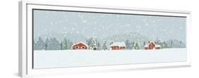 Winter Background with a Peaceful Village in a Snowy Landscape. Christmas Vector Hand Drawn Backgro-Artem Musaev-Framed Premium Giclee Print