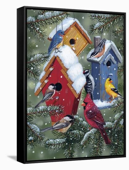 Winter Birdhouses-William Vanderdasson-Framed Stretched Canvas