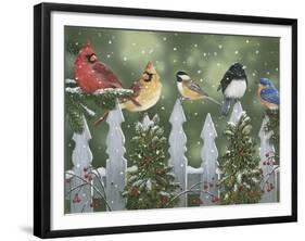 Winter Birds on a Snowy Fence-William Vanderdasson-Framed Giclee Print