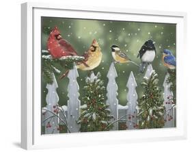 Winter Birds on a Snowy Fence-William Vanderdasson-Framed Giclee Print