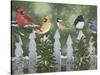 Winter Birds on a Snowy Fence-William Vanderdasson-Stretched Canvas