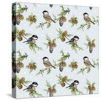 Winter Birds Retro Background - Seamless Pattern - in Vector-woodhouse-Stretched Canvas