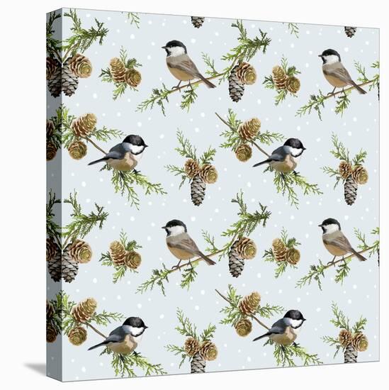 Winter Birds Retro Background - Seamless Pattern - in Vector-woodhouse-Stretched Canvas