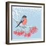 Winter Card with Bullfinch on the Branch of Rowan-Scarlet Starlet-Framed Art Print