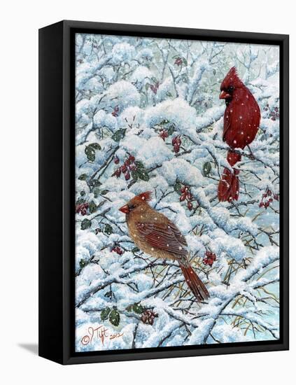 Winter Cardinal Painting-Jeff Tift-Framed Stretched Canvas