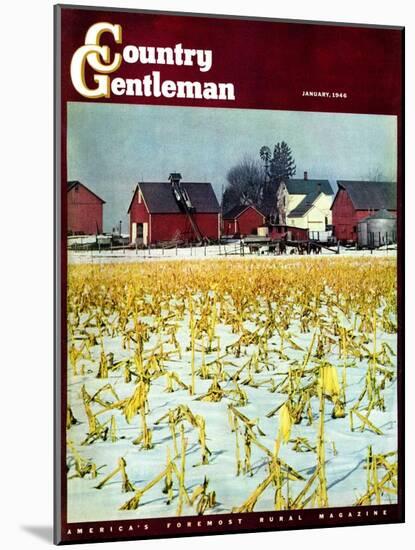 "Winter Cornfield," Country Gentleman Cover, January 1, 1946-Thomas Benner-Mounted Giclee Print