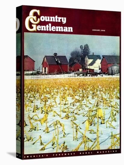 "Winter Cornfield," Country Gentleman Cover, January 1, 1946-Thomas Benner-Stretched Canvas