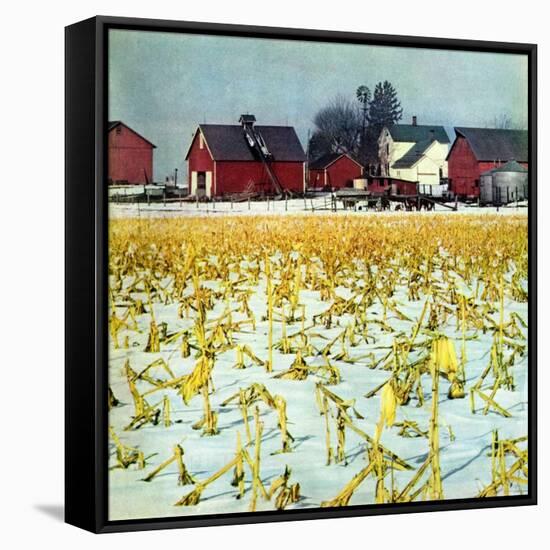 "Winter Cornfield,"January 1, 1946-Thomas Benner-Framed Stretched Canvas