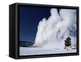 Winter Eruption, Old Faithful Geyser, Yellowstone National Park, Wyoming-Tony Waltham-Framed Stretched Canvas