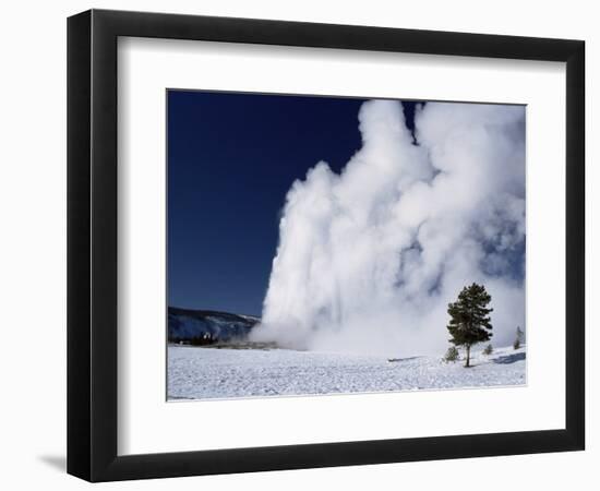 Winter Eruption, Old Faithful Geyser, Yellowstone National Park, Wyoming-Tony Waltham-Framed Photographic Print