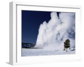 Winter Eruption, Old Faithful Geyser, Yellowstone National Park, Wyoming-Tony Waltham-Framed Photographic Print