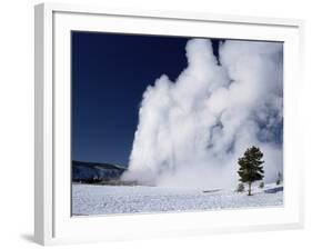 Winter Eruption, Old Faithful Geyser, Yellowstone National Park, Wyoming-Tony Waltham-Framed Photographic Print