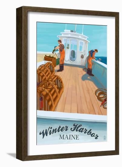 Winter Harbor, Maine - Lobster Boat Scene-Lantern Press-Framed Art Print