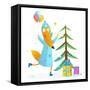 Winter Holiday Fox Celebrating with Presents for Kids. Seasonal Animal Cute Childish Greeting Card-Popmarleo-Framed Stretched Canvas