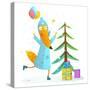 Winter Holiday Fox Celebrating with Presents for Kids. Seasonal Animal Cute Childish Greeting Card-Popmarleo-Stretched Canvas