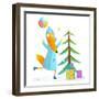 Winter Holiday Fox Celebrating with Presents for Kids. Seasonal Animal Cute Childish Greeting Card-Popmarleo-Framed Art Print