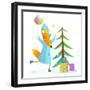 Winter Holiday Fox Celebrating with Presents for Kids. Seasonal Animal Cute Childish Greeting Card-Popmarleo-Framed Art Print