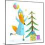 Winter Holiday Fox Celebrating with Presents for Kids. Seasonal Animal Cute Childish Greeting Card-Popmarleo-Mounted Art Print