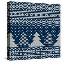 Winter Holiday Seamless Knitted Pattern with Christmas Trees-Atelier_Agonda-Stretched Canvas