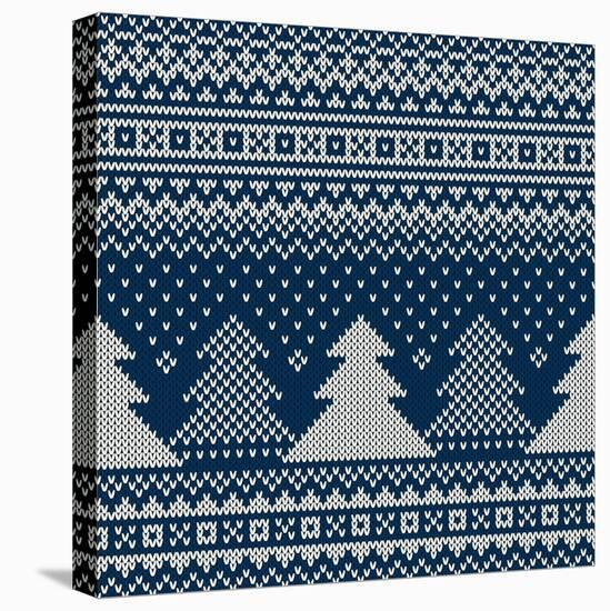 Winter Holiday Seamless Knitted Pattern with Christmas Trees-Atelier_Agonda-Stretched Canvas