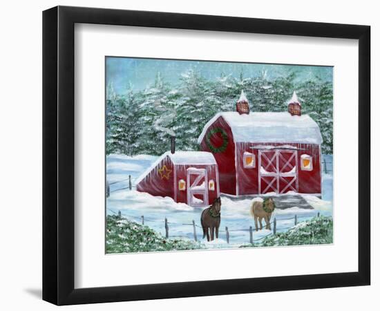 Winter Horses by Red Barn-Cheryl Bartley-Framed Premium Giclee Print